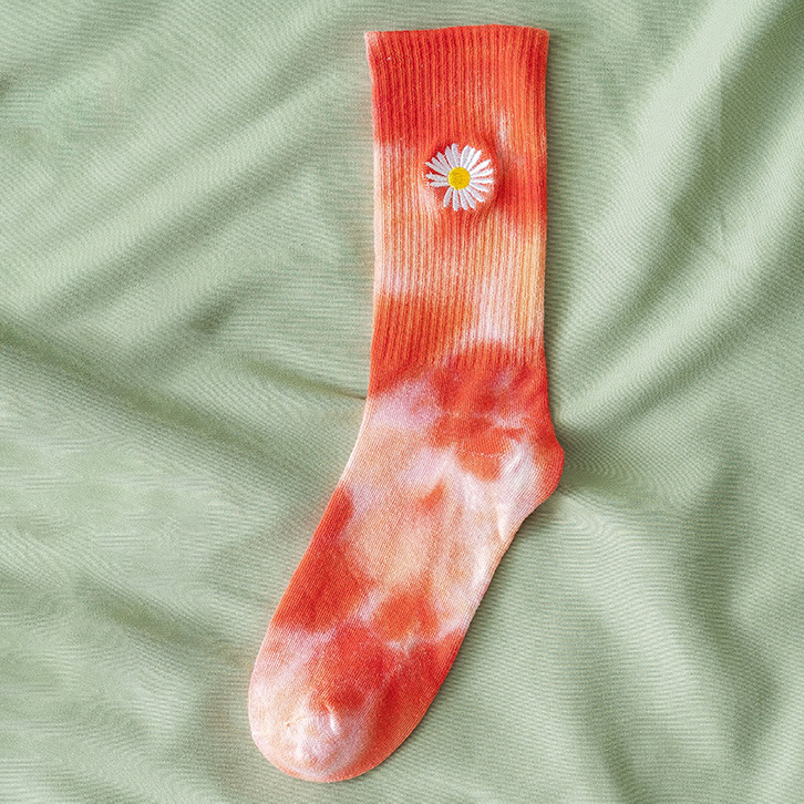 Embroidered Daisies Tie Dye Socks Cotton Socks Fashion Trend Tide Crew Socks